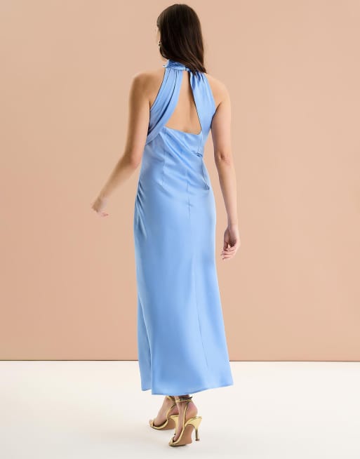 OMNES Seychelles Back Detail Satin Midi Dress in blue, 2 of 4