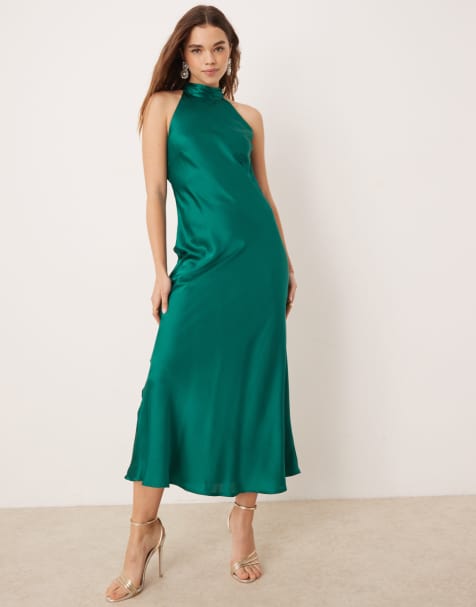 OMNES Seychelles Back Detail Satin Midi Dress in Green - view 1