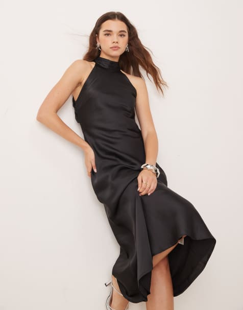 OMNES Seychelles Satin Back Detail Dress in Black