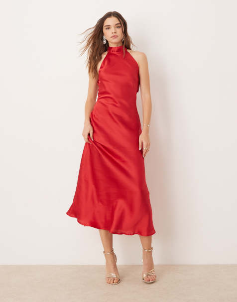 OMNES Seychelles Satin Back Detail Dress in Red - view 1