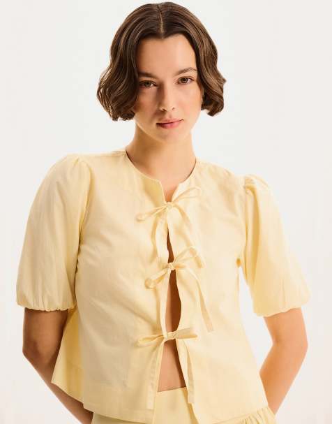 Omnes Shirt pollo cotton tie blouse in yellow in yellow - view 1