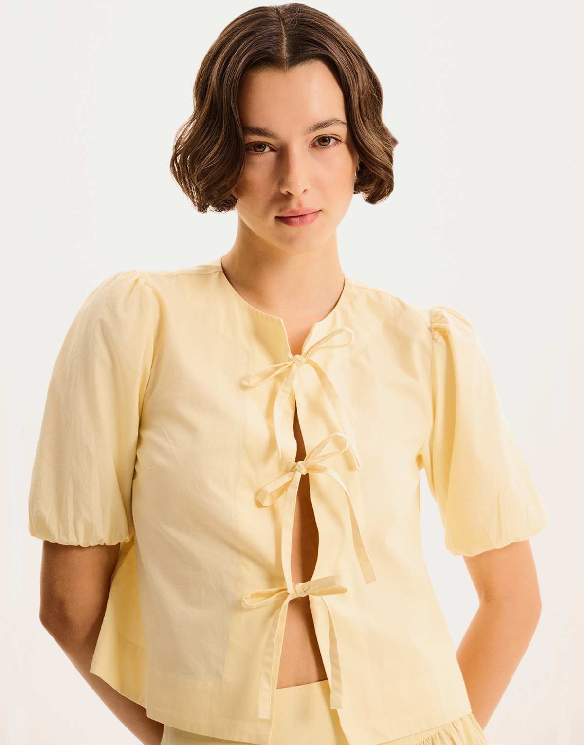 Omnes Shirt pollo cotton tie blouse in yellow in yellow
