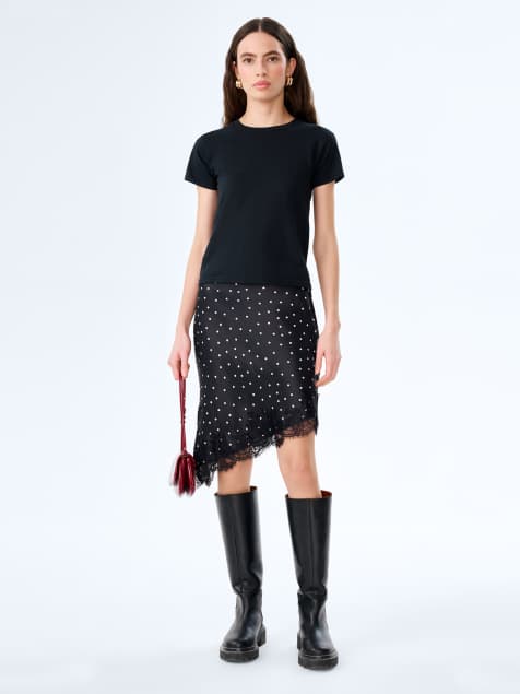 Omnes Skirts amada asymmetric lace and satin skirt in polka dot print in black - view 1