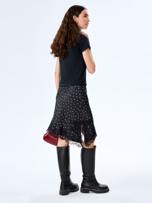 Omnes Skirts amada asymmetric lace and satin skirt in polka dot print in black, 4 of 4