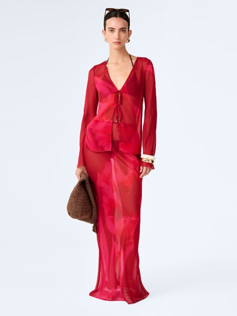 Omnes Skirts cierra sheer chiffon maxi shirt with floral print in pink - view 1