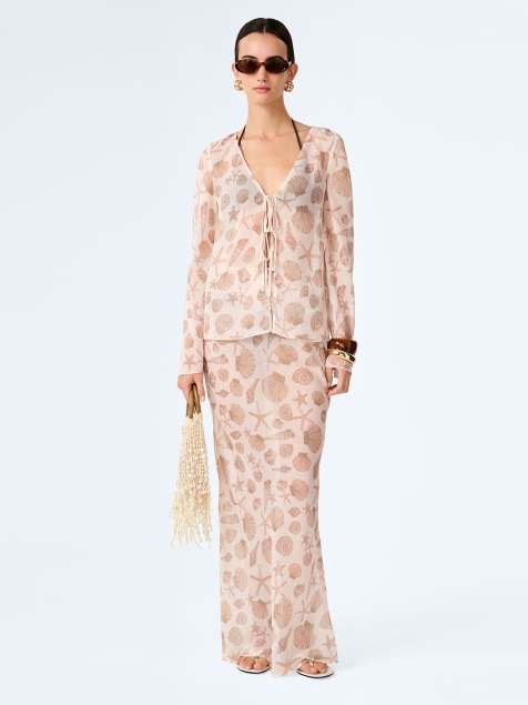 Omnes Skirts cierra sheer chiffon maxi shirt with shell print in beige - view 1