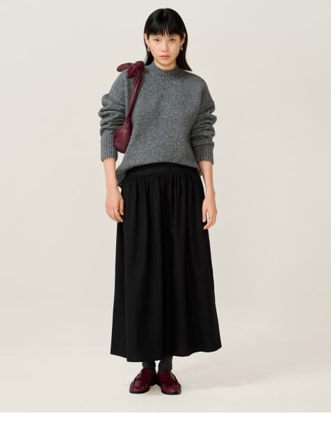 Omnes Skirts darcie cotton drop waist midi skirt in black - view 1