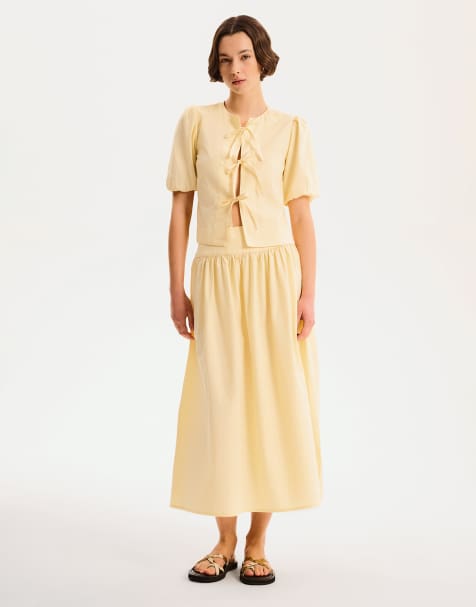 Omnes Skirts darcie cotton midi skirt in yellow in yellow - view 1