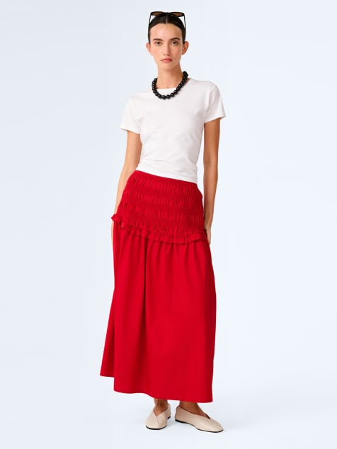 Omnes Skirts haley drop waist cotton midi skirt in red 