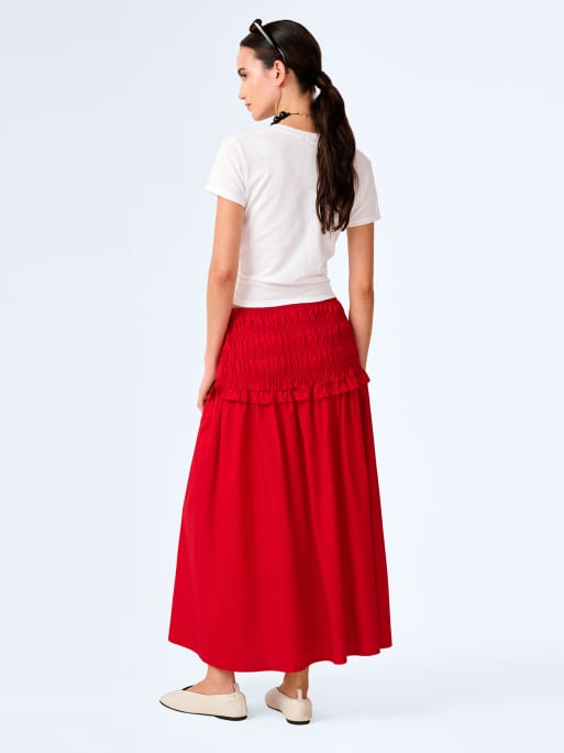 Omnes Skirts haley drop waist cotton midi skirt in red , 3 of 5