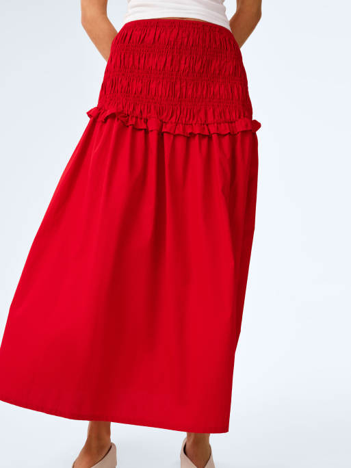Omnes Skirts haley drop waist cotton midi skirt in red , 4 of 5