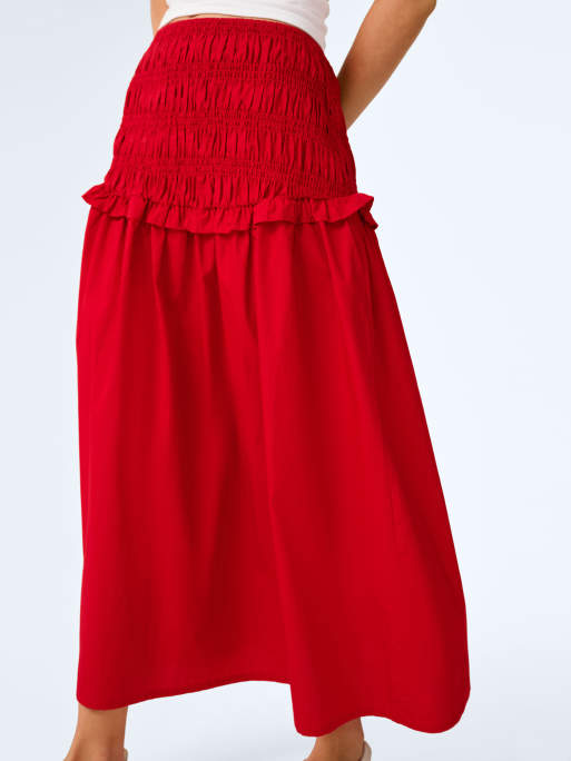 Omnes Skirts haley drop waist cotton midi skirt in red , 5 of 5