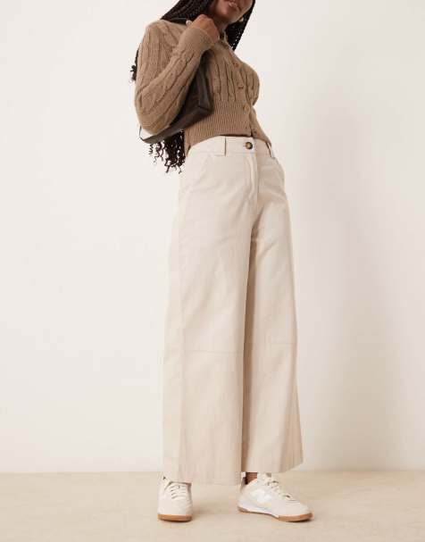 OMNES Tasmin wide leg high rise trouser in beige - view 1