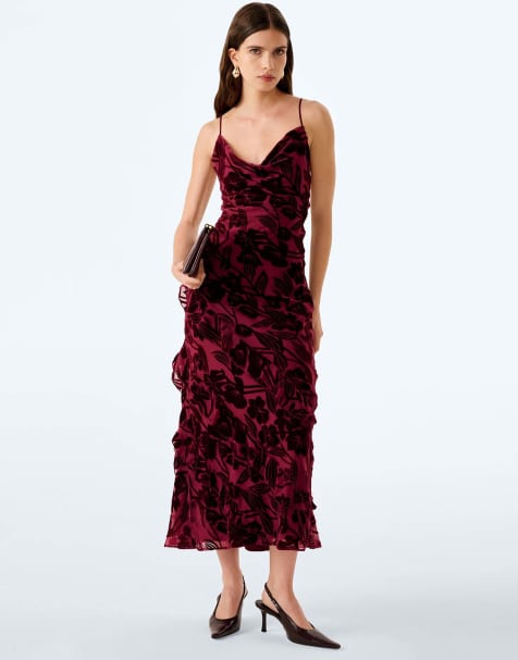 Omnes Taylor dress in deep wine devore floral