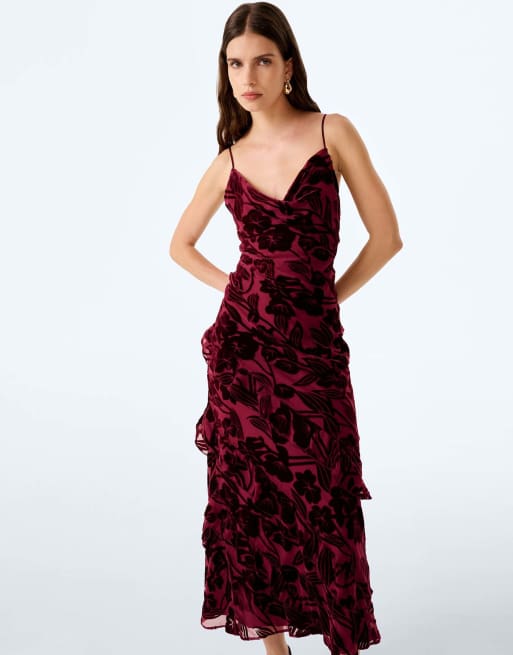 Omnes Taylor dress in deep wine devore floral, 3 of 4