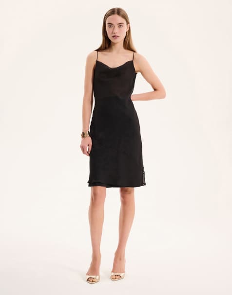 OMNES Tie straps slim fit midi dress in black 