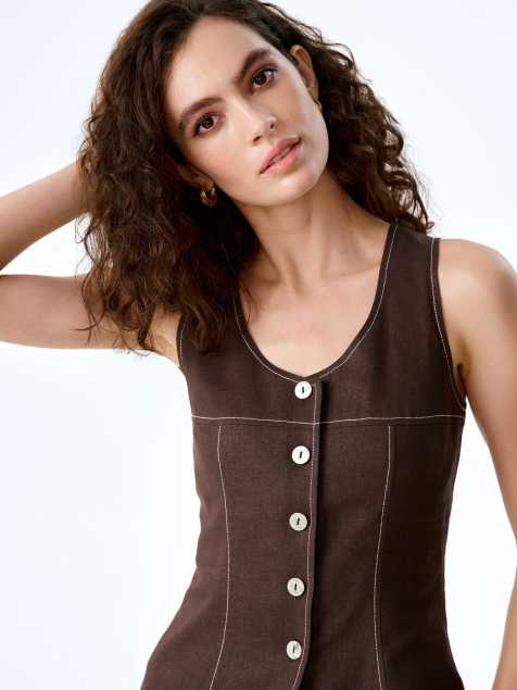 Omnes Tops austen tailored linen waistcoat in chocolate brown - view 1