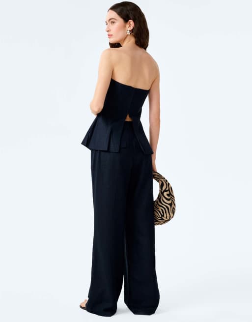 Omnes Tops etta top structured strapless linen top in black, 4 of 4