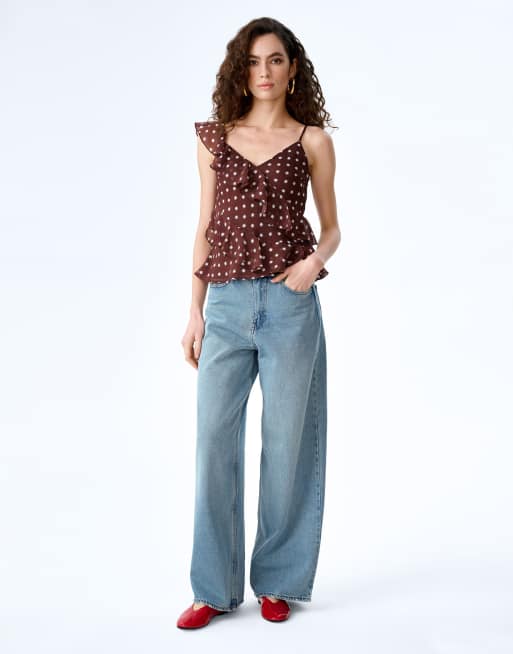 Omnes Tops francie chiffon cami top with asymmetric ruffles in chocolate brown , 5 of 5