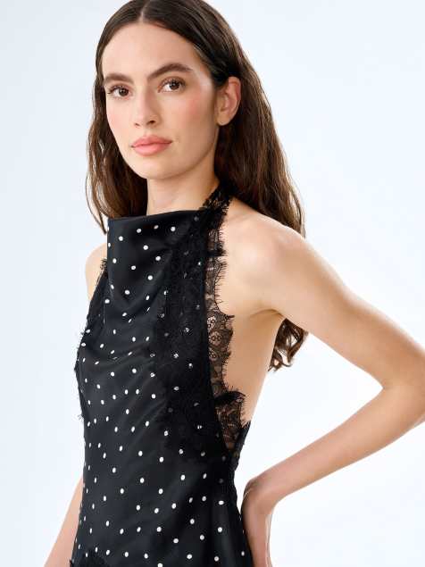 Omnes Tops jayne halterneck top with lace detail in polka dot in black - view 1