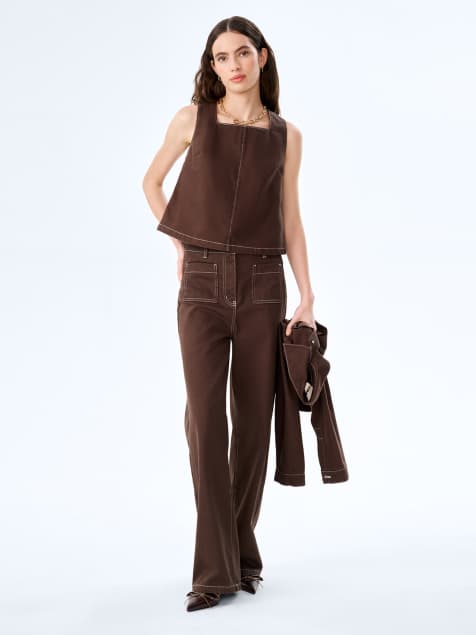 Omnes Tops kiri denim tank with square neck in chocolate brown in brown - view 1