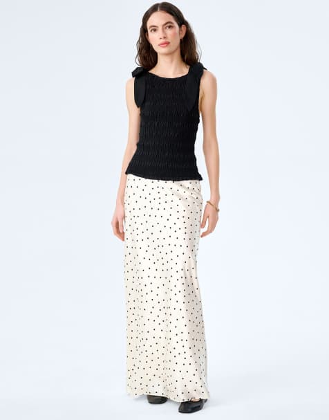 Omnes Tops mathilde shirred cotton top with shoulder ties in black - view 1