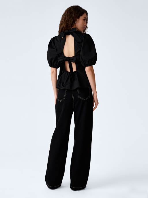 Omnes Tops tiana open back cotton blouse with peplum frill in black , 2 of 4