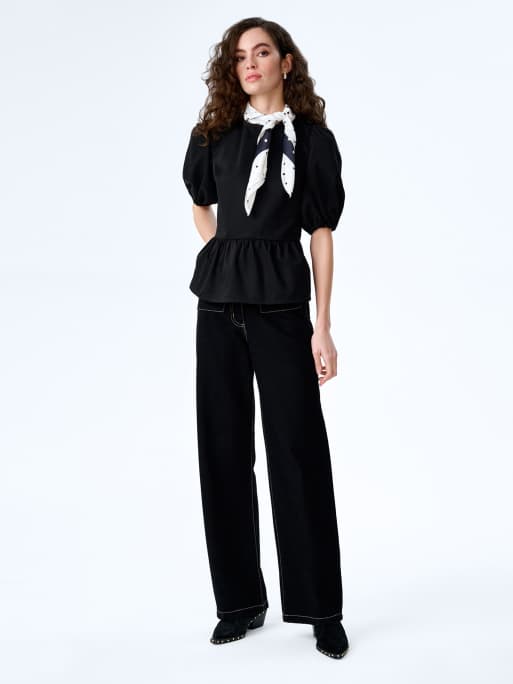 Omnes Tops tiana open back cotton blouse with peplum frill in black , 4 of 4