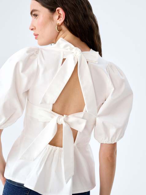 Omnes Tops tiana open back cotton blouse with peplum frill in white in white - view 1