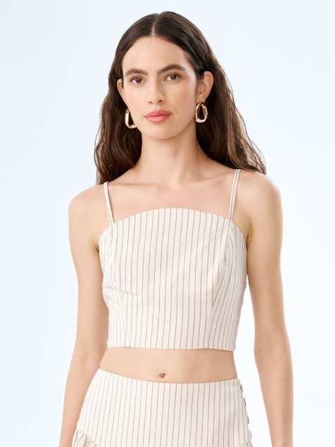 Omnes Tops trisha linen cami top with pinstripe in cream - view 1