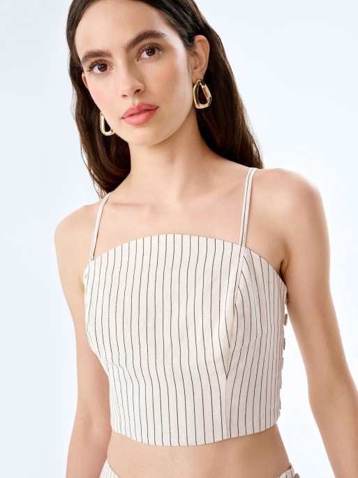 Omnes Tops trisha linen cami top with pinstripe in cream, 2 of 4