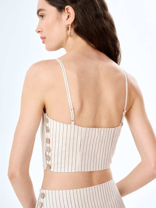 Omnes Tops trisha linen cami top with pinstripe in cream, 3 of 4