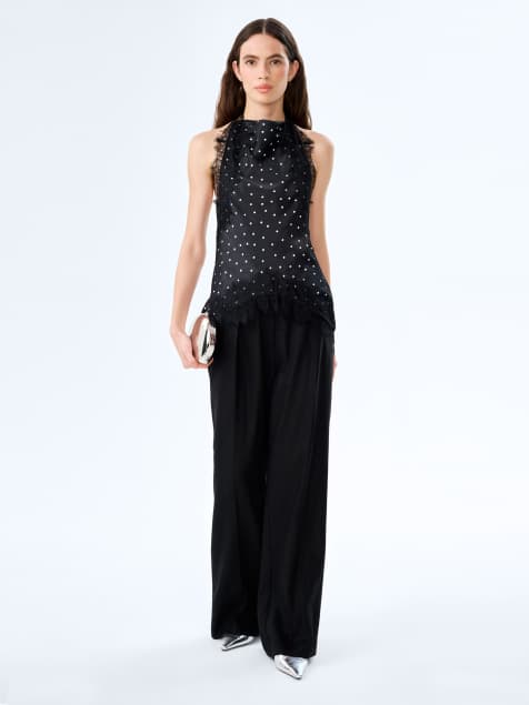 Omnes Trousers pearl high-rise, wide leg linen trousers in black in black - view 1