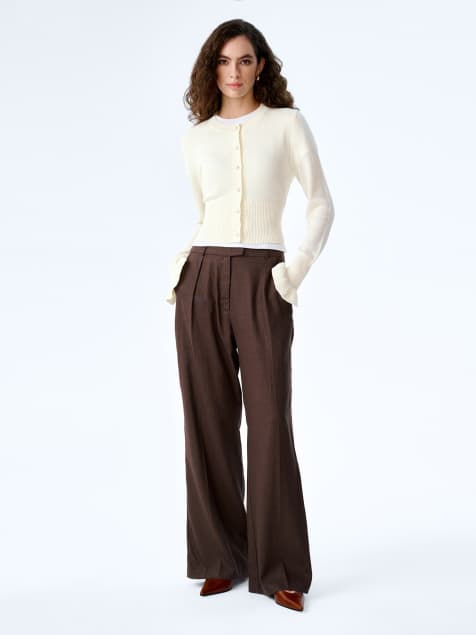 Omnes Trousers pearl high-rise, wide leg linen trousers in chocolate brown in brown