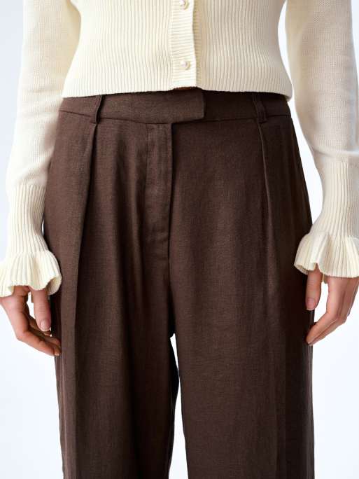 Omnes Trousers pearl high-rise, wide leg linen trousers in chocolate brown , 4 of 4