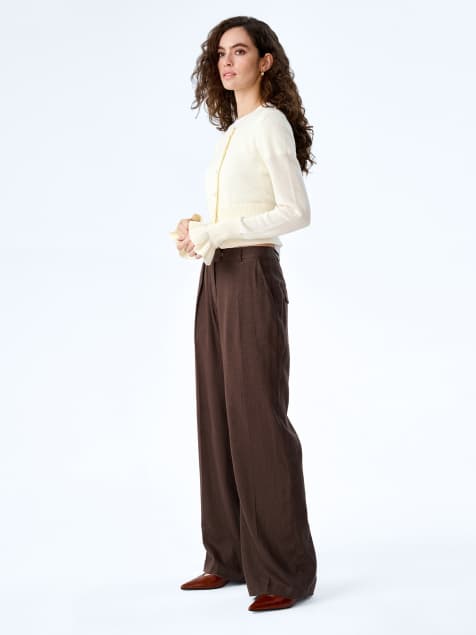 Omnes Trousers pearl high-rise, wide leg trousers with pinstripe in cream