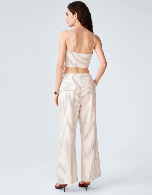 Omnes Trousers pearl high-rise, wide leg trousers with pinstripe in cream, 2 of 5