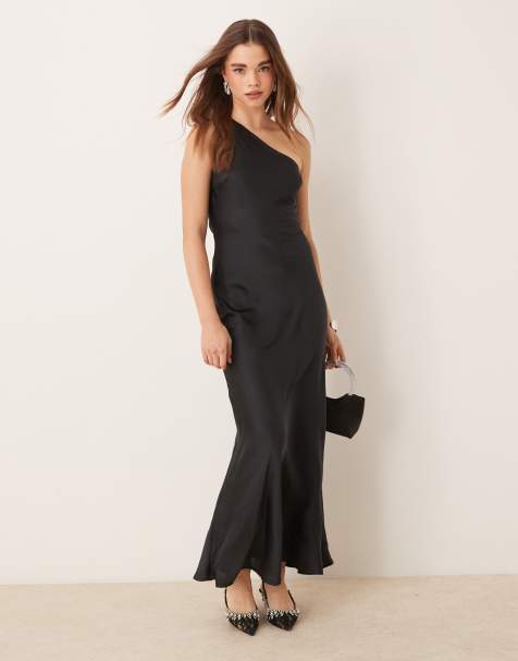 OMNES Uma Satin One Shoulder Dress in Black
