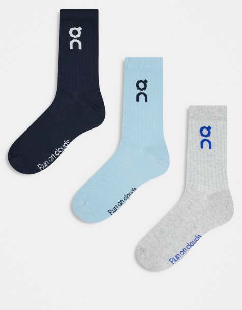 ON 3 pack logo high socks in blue - view 1