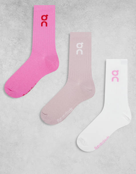 ON 3 pack logo high socks in pink - view 1