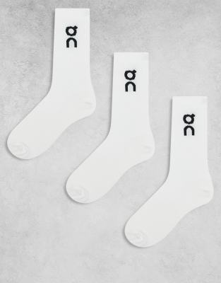 asos ON 3 pack logo high socks in white