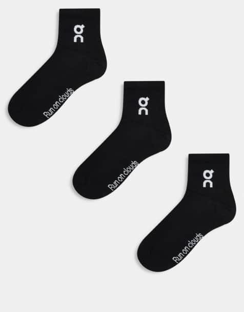 ON 3 pack logo mid socks in black  - view 1