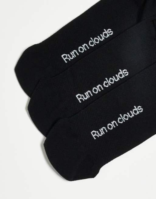 ON 3 pack logo mid socks in black, 2 of 3