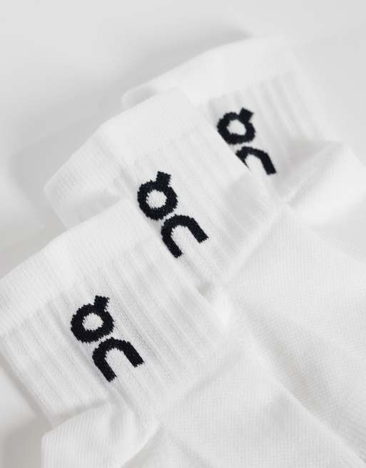 ON 3 pack logo mid socks in white, 2 of 3