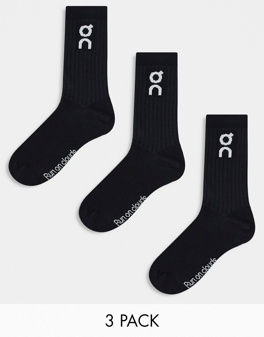 ON 3 pack logo socks in black