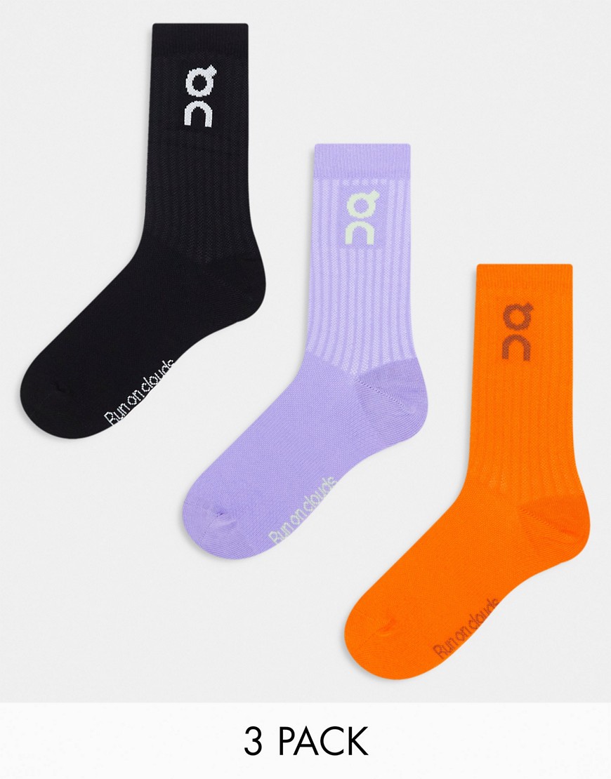 ON 3 pack logo socks in comet flame and black-Multi