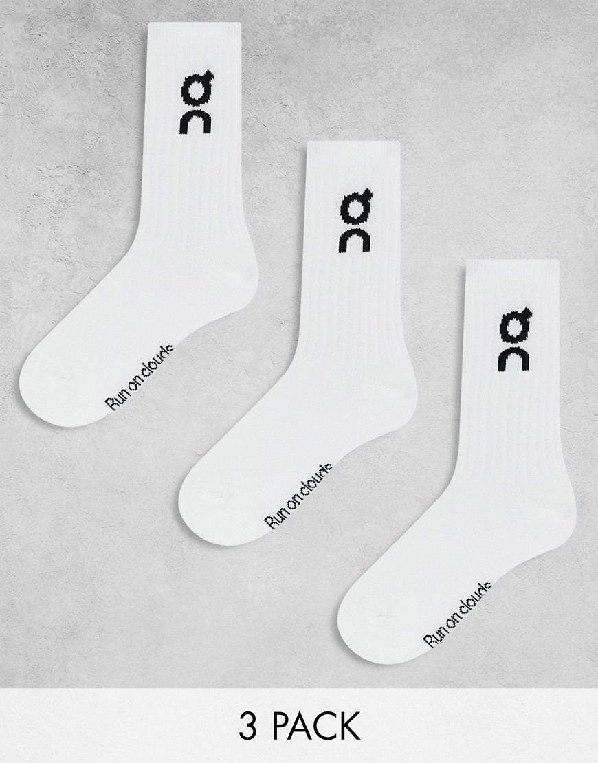 ON 3 pack logo socks in white