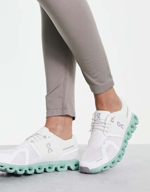 ON Cloud 5 trainers in white and blue