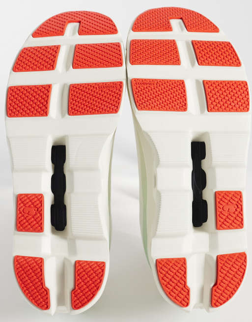ON Cloudmonster 1 running trainers in white and green, 3 of 5