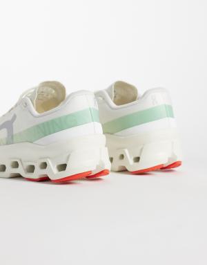 ON Cloudmonster 1 running trainers in white and green